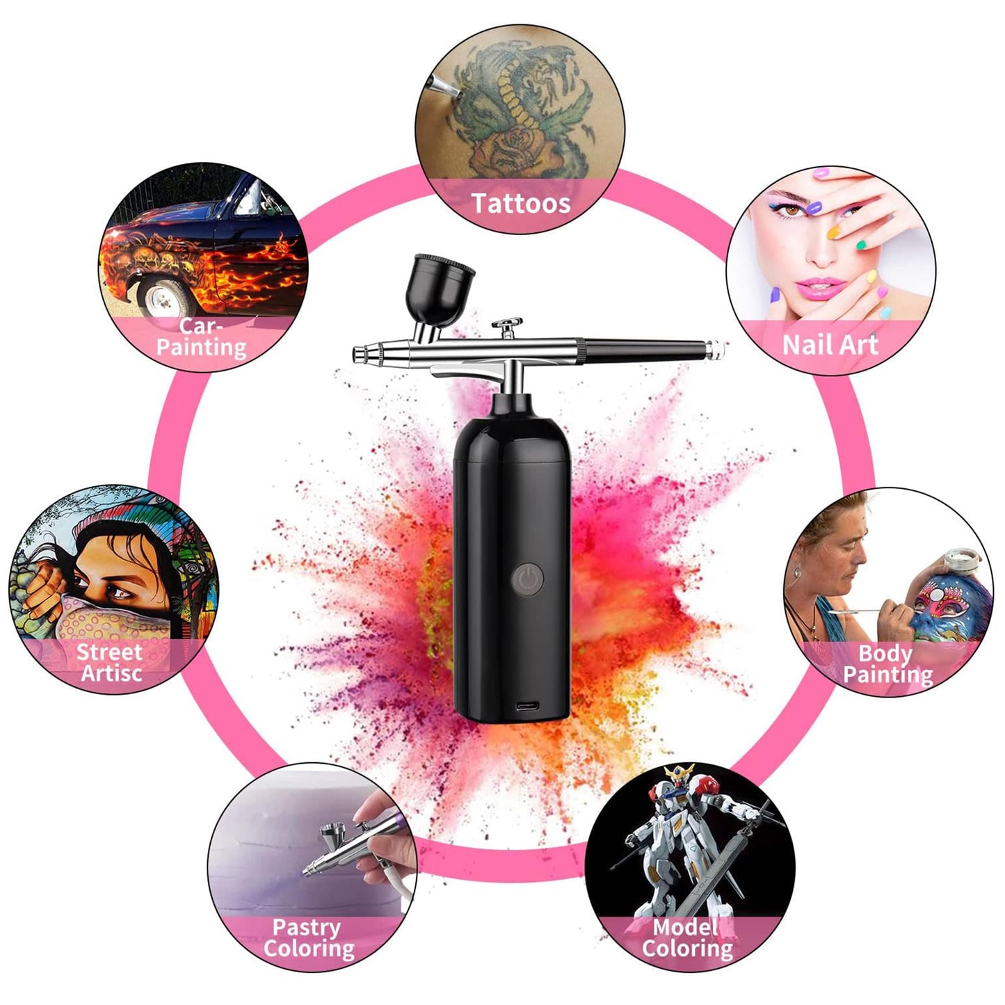 Silvershadow SS-P1 Powered Cordless Spray Gun Airbrush Kit with Compressor